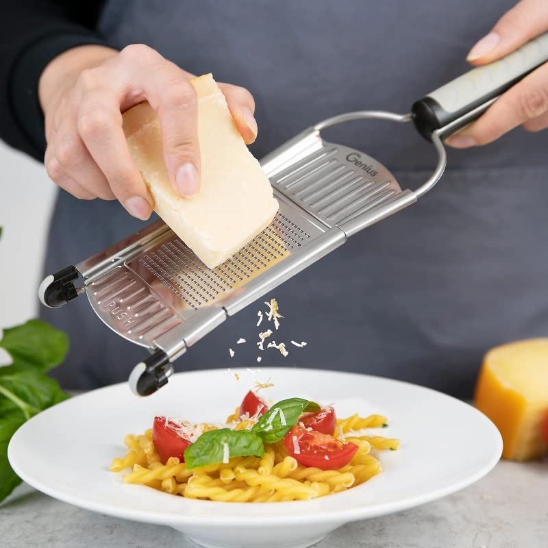 Genius Nicer Dicer Speed Vegetable Slicer with 3 Inserts, Stand and 550ml Collecting Container, Parmesan Grater, Julienne Grater and V-Slicer - Image 4