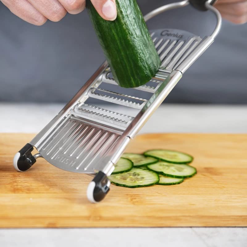 Genius Nicer Dicer Speed Vegetable Slicer with 3 Inserts, Stand and 550ml Collecting Container, Parmesan Grater, Julienne Grater and V-Slicer - Image 3