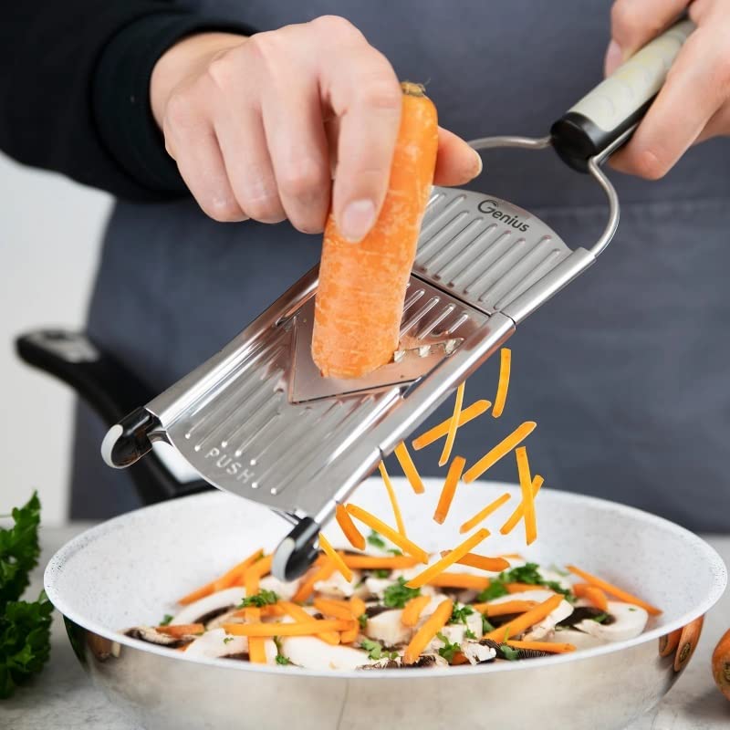Genius Nicer Dicer Speed Vegetable Slicer with 3 Inserts, Stand and 550ml Collecting Container, Parmesan Grater, Julienne Grater and V-Slicer - Image 5
