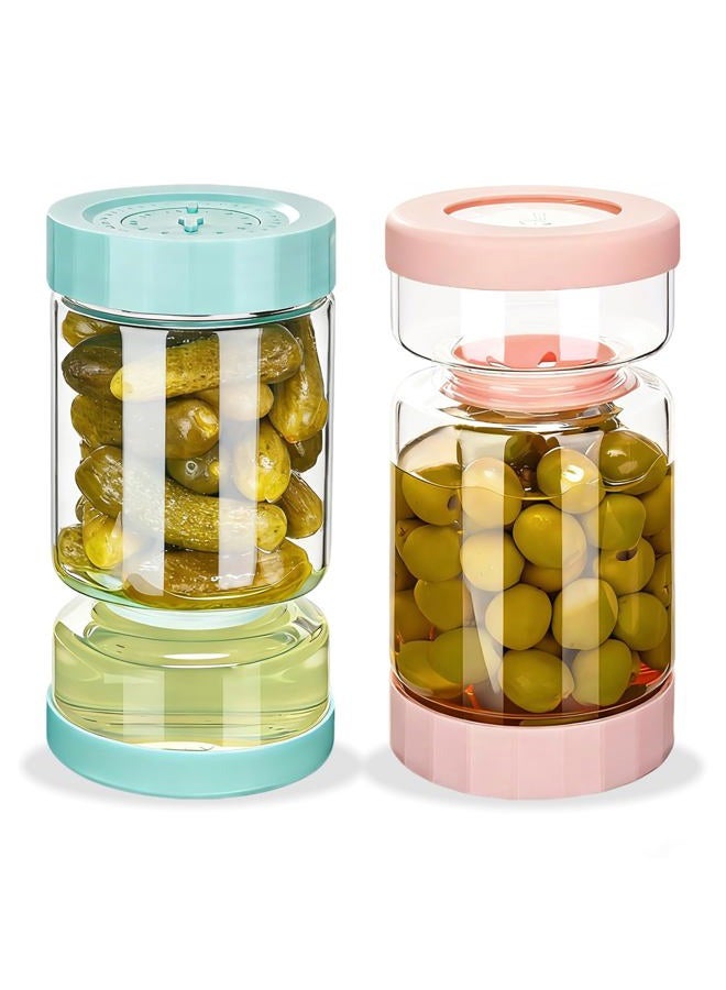 Zens Pickle Jar with Strainer Flip, 37 oz Hourglass Pickle Juice Separator Container, Airtight Leakproof Lid, Dual Wet-Dry Design, Time Tracker Lid – 2 Pack Olive & Kimchi Jars - Image 1