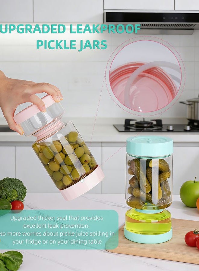 Zens Pickle Jar with Strainer Flip, 37 oz Hourglass Pickle Juice Separator Container, Airtight Leakproof Lid, Dual Wet-Dry Design, Time Tracker Lid – 2 Pack Olive & Kimchi Jars - Image 2