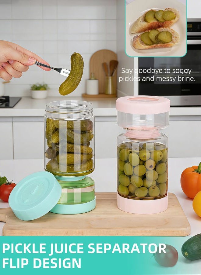 Zens Pickle Jar with Strainer Flip, 37 oz Hourglass Pickle Juice Separator Container, Airtight Leakproof Lid, Dual Wet-Dry Design, Time Tracker Lid – 2 Pack Olive & Kimchi Jars - Image 5