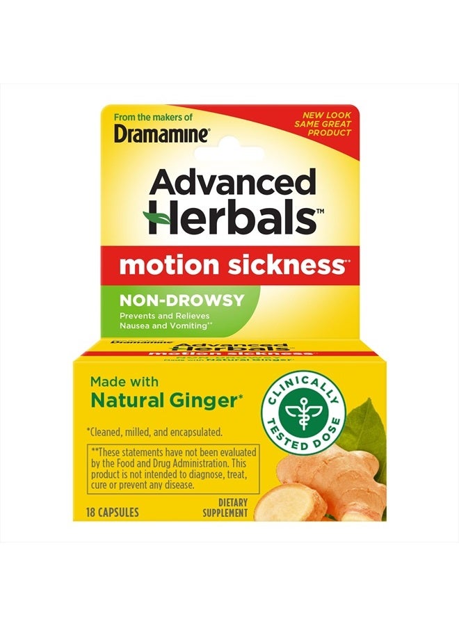 Dramamine From the Makers of Dramamine, Advanced Herbals, Non-Drowsy, Motion Sickness Relief, Made with Natural Ginger, 18 Count - Image 1