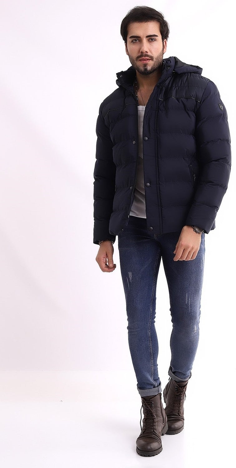 Sivaist Men's Hooded Navy Blue Water and Windproof Regular Puffer Coat & Jacket  - Image 1