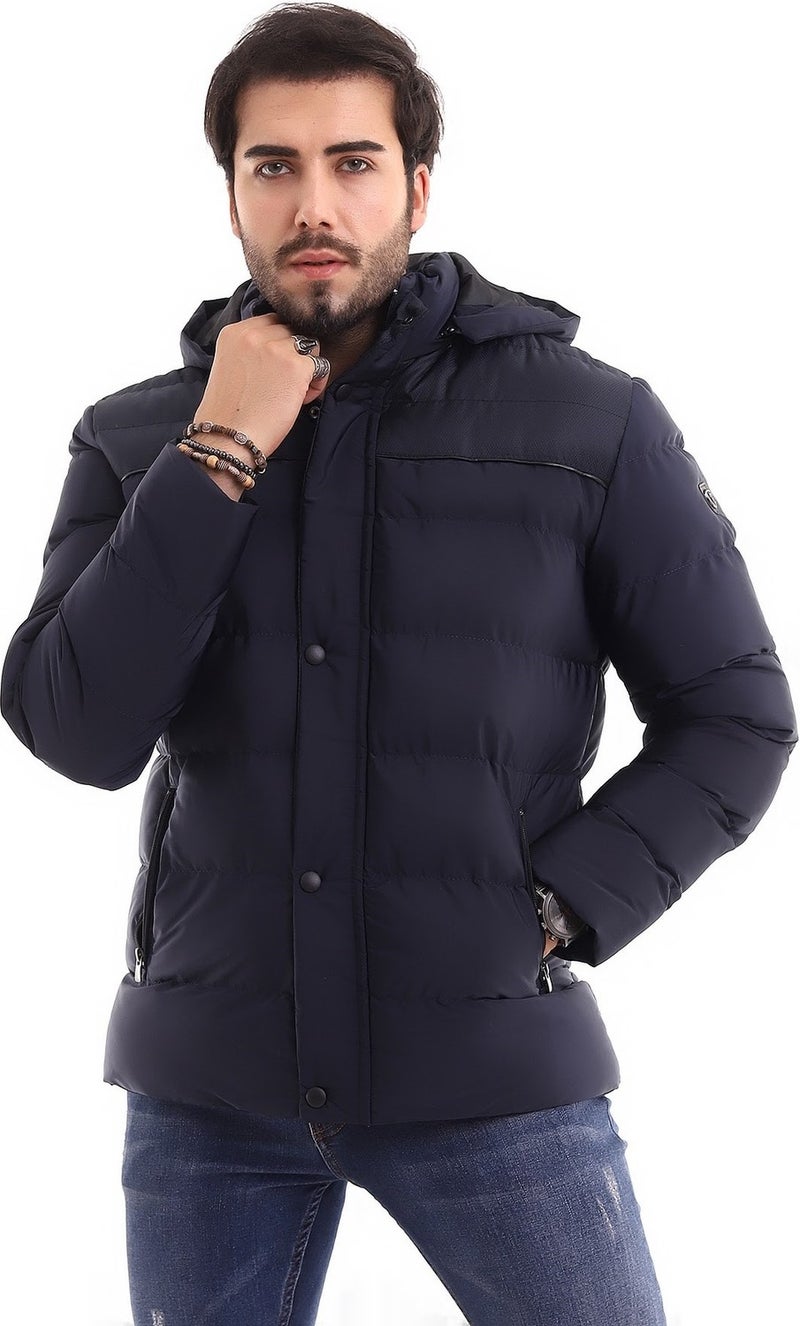 Sivaist Men's Hooded Navy Blue Water and Windproof Regular Puffer Coat & Jacket  - Image 2