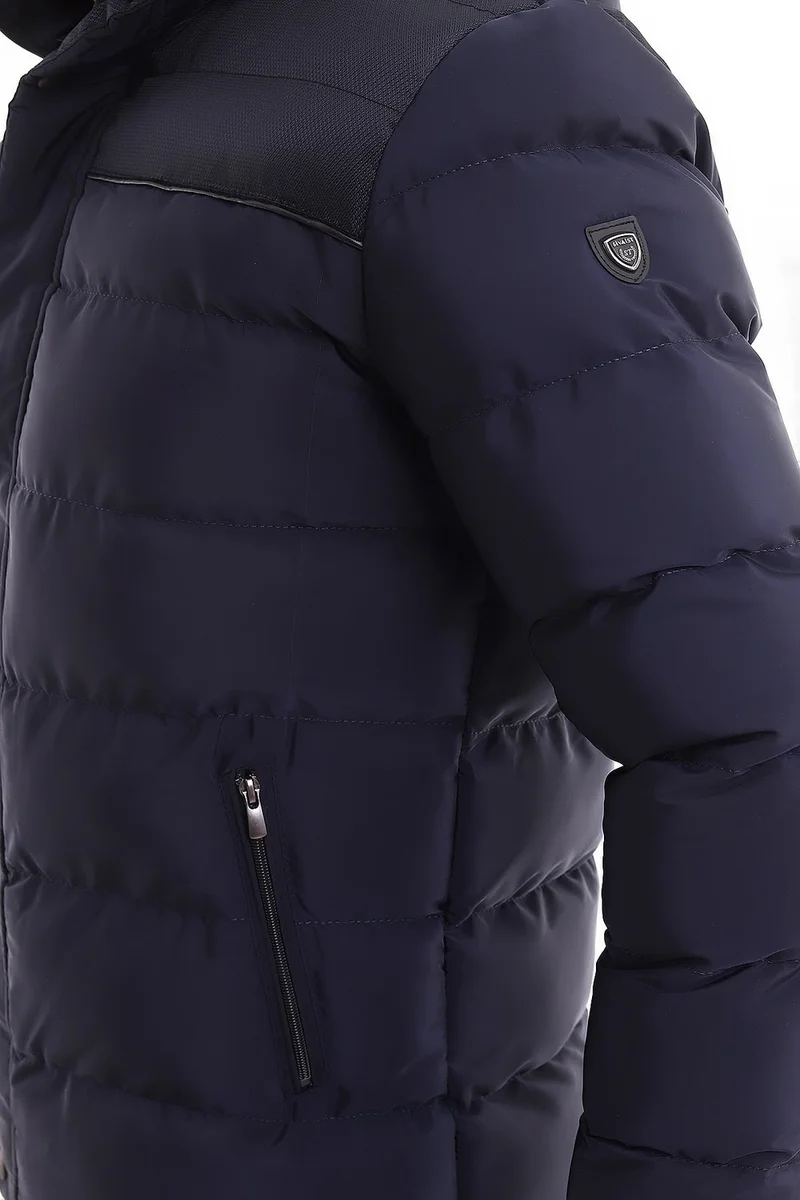 Sivaist Men's Hooded Navy Blue Water and Windproof Regular Puffer Coat & Jacket