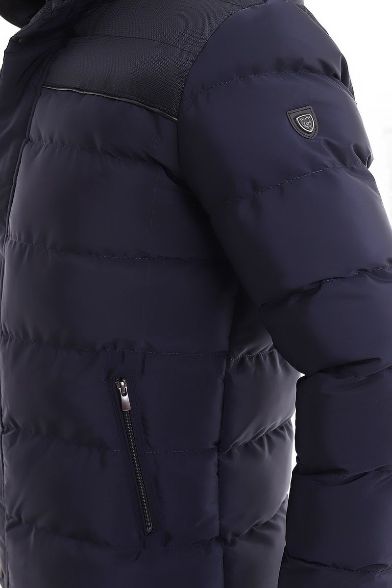 Sivaist Men's Hooded Navy Blue Water and Windproof Regular Puffer Coat & Jacket  - Image 3