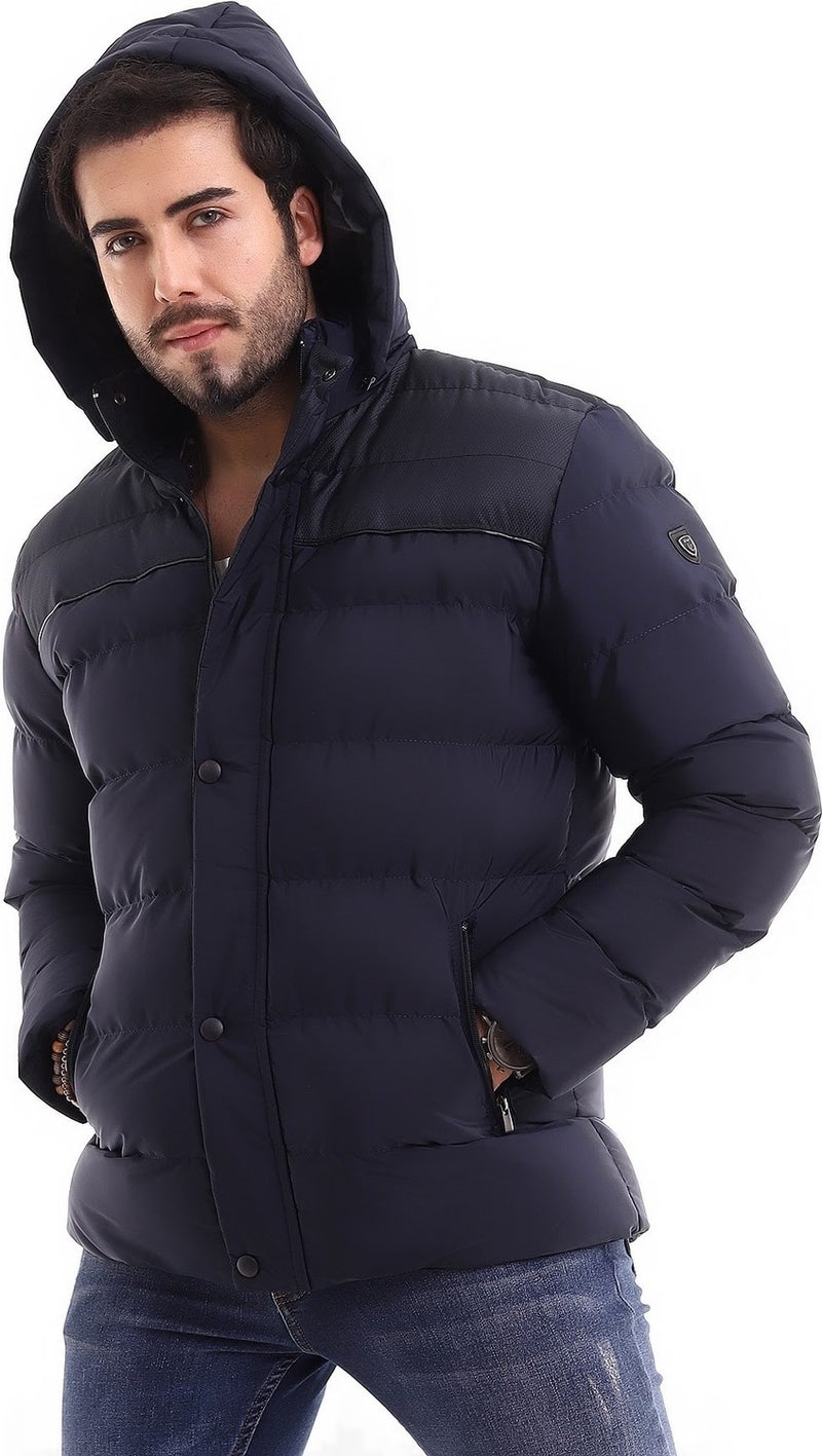 Sivaist Men's Hooded Navy Blue Water and Windproof Regular Puffer Coat & Jacket  - Image 4