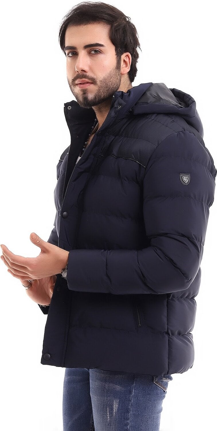 Sivaist Men's Hooded Navy Blue Water and Windproof Regular Puffer Coat & Jacket  - Image 5