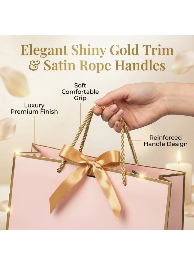 Circuit Green 6-Pack Luxury Small/Medium Pink Gift Bags with Gold Trim (28×10×20 cm) – Includes 6 Gold Ribbons, 6 Greeting Cards & 12 Matching Pink Tissue Sheets  – Premium Gift Bag Set - Image 5