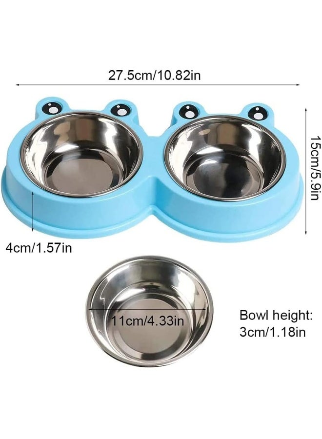 Mumoo Bear Pet Cat Dish Blue, Multi Purpose Pet Feeding Bowl, Fashion Double Dog Bowls, Frog Cat Feeding Bowl, Tilted Pet Feeding Bowl, Non Slip Cat Bowl, Big Eyed Frog Cartoon Design, Suitable For Cats, Dogs - Image 3