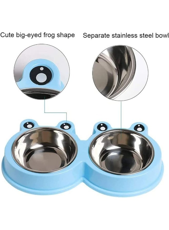 Mumoo Bear Pet Cat Dish Blue, Multi Purpose Pet Feeding Bowl, Fashion Double Dog Bowls, Frog Cat Feeding Bowl, Tilted Pet Feeding Bowl, Non Slip Cat Bowl, Big Eyed Frog Cartoon Design, Suitable For Cats, Dogs - Image 5