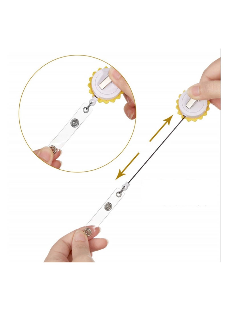 Cartoon Retractable Badge Reel Holder for Nurses, 24 Inch Cord with Alligator Clip, 2pcs Sunflower Design for Office ID & Name Tags - Image 4