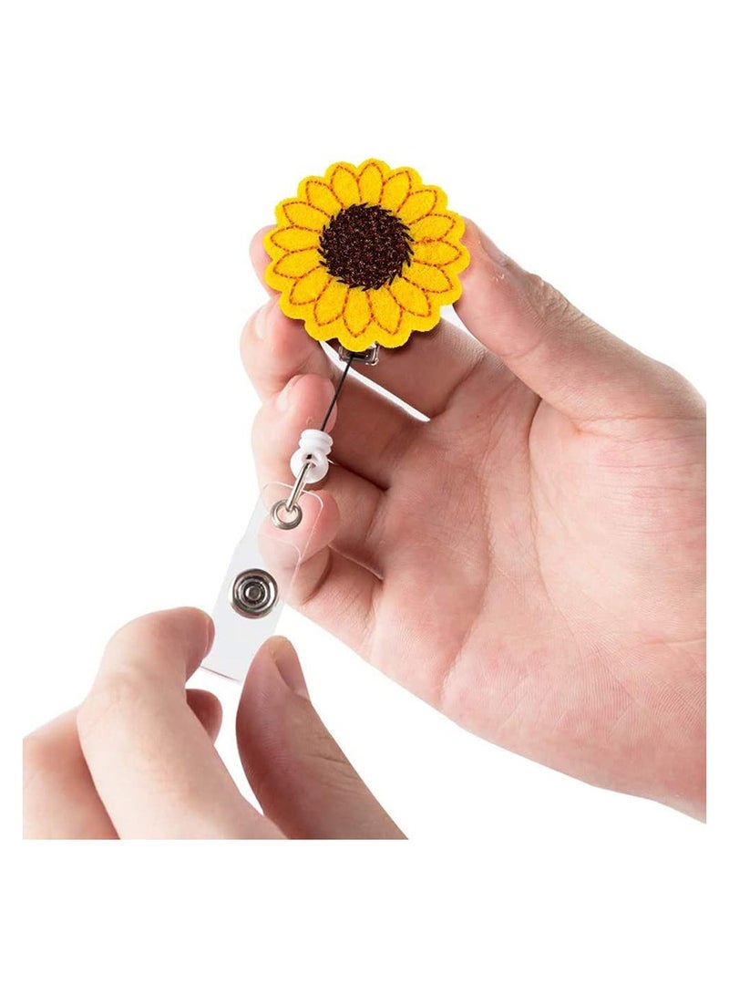 Cartoon Retractable Badge Reel Holder for Nurses, 24 Inch Cord with Alligator Clip, 2pcs Sunflower Design for Office ID & Name Tags - Image 3