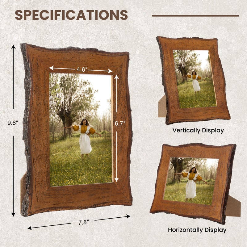 Axeman 5x7 Live Edge Picture Frame, Solid Rustic Handcrafted Wood Frame with Real Bark Edges & High Definition Glass Front, Farmhouse Decor for Tabletop or Wall Display - Image 5