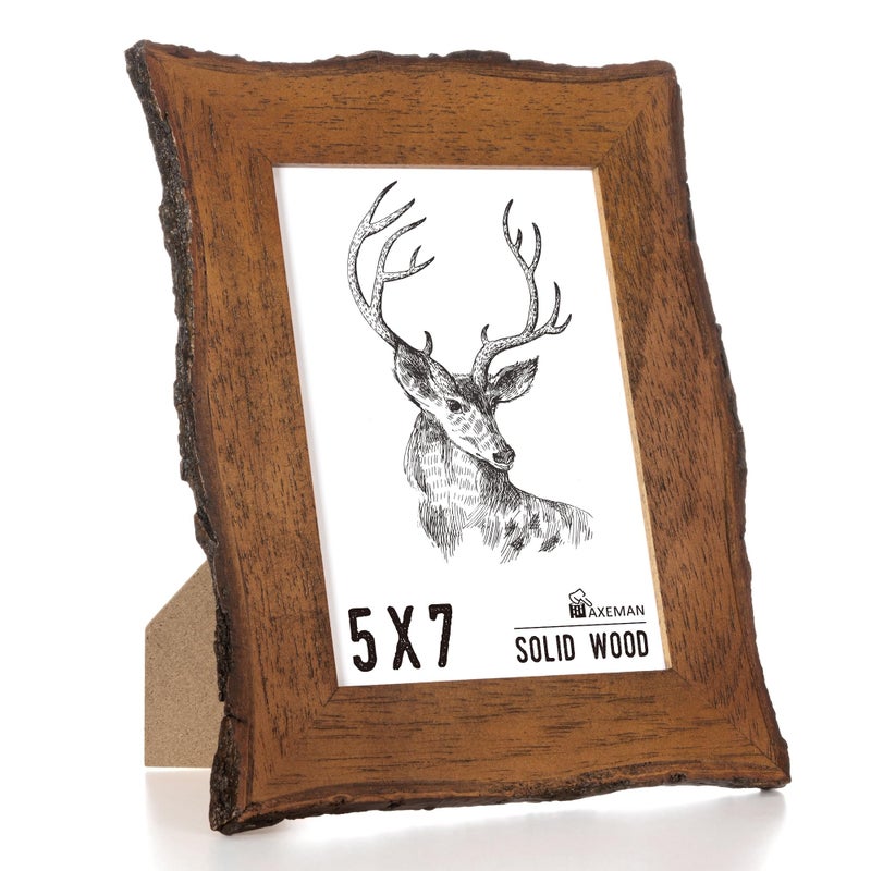 Axeman 5x7 Live Edge Picture Frame, Solid Rustic Handcrafted Wood Frame with Real Bark Edges & High Definition Glass Front, Farmhouse Decor for Tabletop or Wall Display - Image 1