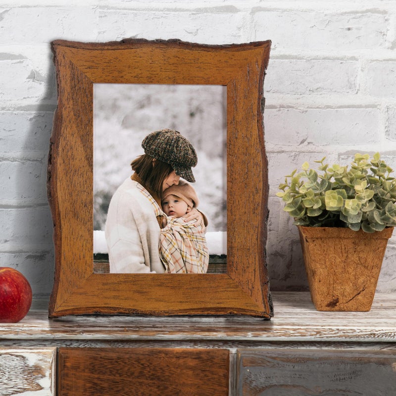 Axeman 5x7 Live Edge Picture Frame, Solid Rustic Handcrafted Wood Frame with Real Bark Edges & High Definition Glass Front, Farmhouse Decor for Tabletop or Wall Display - Image 2