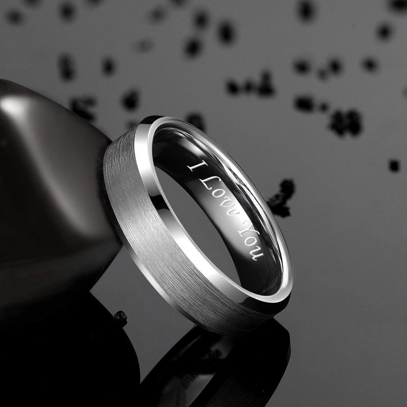 Greenpod 6MM Tungsten Carbide Engagement Rings for Men Beveled Edges Polish Wedding Band Women Engraved I Love You Comfort Fit Size 10 - Image 2
