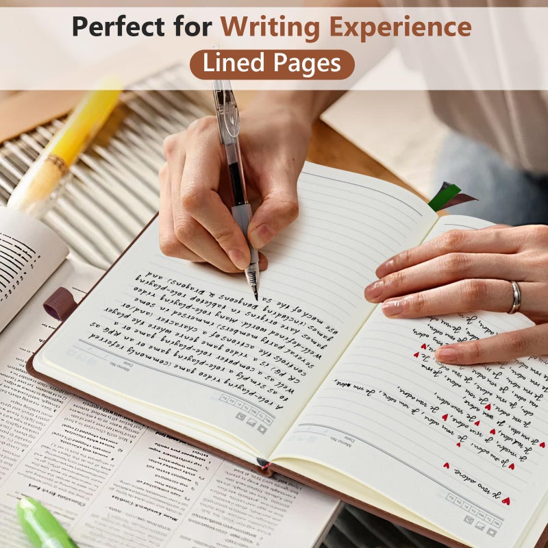 PERCUN Lined Journal Notebook for Men & Women, 160 Pages College Ruled Journal for Writing, A5 Hardcover Leather Notebooks for Work, School, Business, Travel, Daily Diary 5.9" x 8.5" (Brown) - Image 3