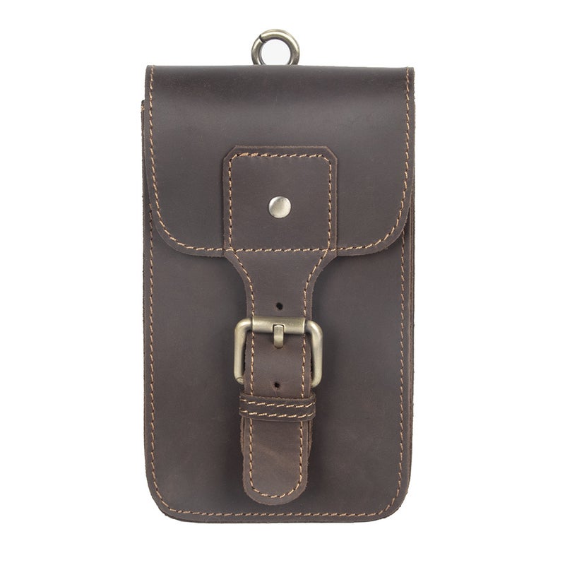 Crazy Horse Leather Mobile Phone Bag Vertical Retro Top Layer Cowhide Leather Mobile Phone Protective Cover Outdoor Sports Site - Image 1