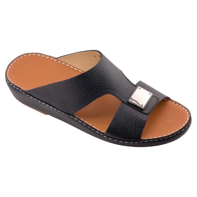 إيت صندل عربي يدوي الصنع للرجال من AET | شبشب رجالي خارجي | شبشب مفتوح من الأمام للاستخدام اليومي | جلد مطحون عربي أصلي مع ابزيم| تصميم عربي جديد | نعل داخلي بني| مريح وخفيف الوزن - Image 1