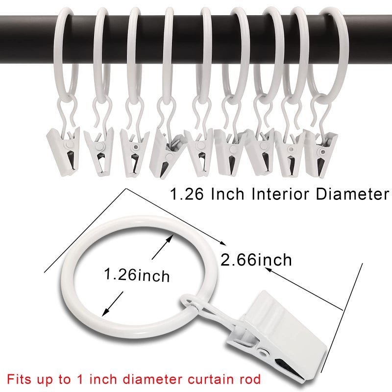 AMZSEVEN 40 Pack Curtain Rings with Clips, Drapery Clips with Rings, Drapes Rings 1.26 in Interior Diameter, Fits up to 1 in Curtain Rod, White - Image 2