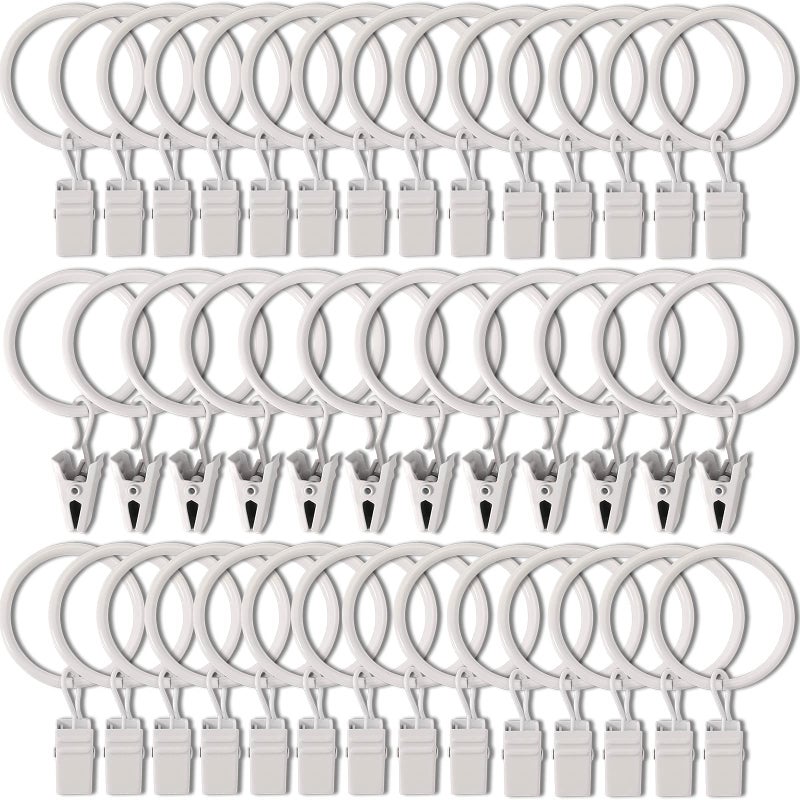 AMZSEVEN 40 Pack Curtain Rings with Clips, Drapery Clips with Rings, Drapes Rings 1.26 in Interior Diameter, Fits up to 1 in Curtain Rod, White - Image 1