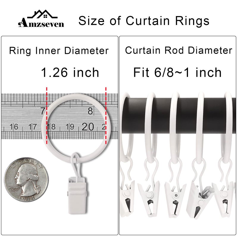 AMZSEVEN 40 Pack Curtain Rings with Clips, Drapery Clips with Rings, Drapes Rings 1.26 in Interior Diameter, Fits up to 1 in Curtain Rod, White - Image 3
