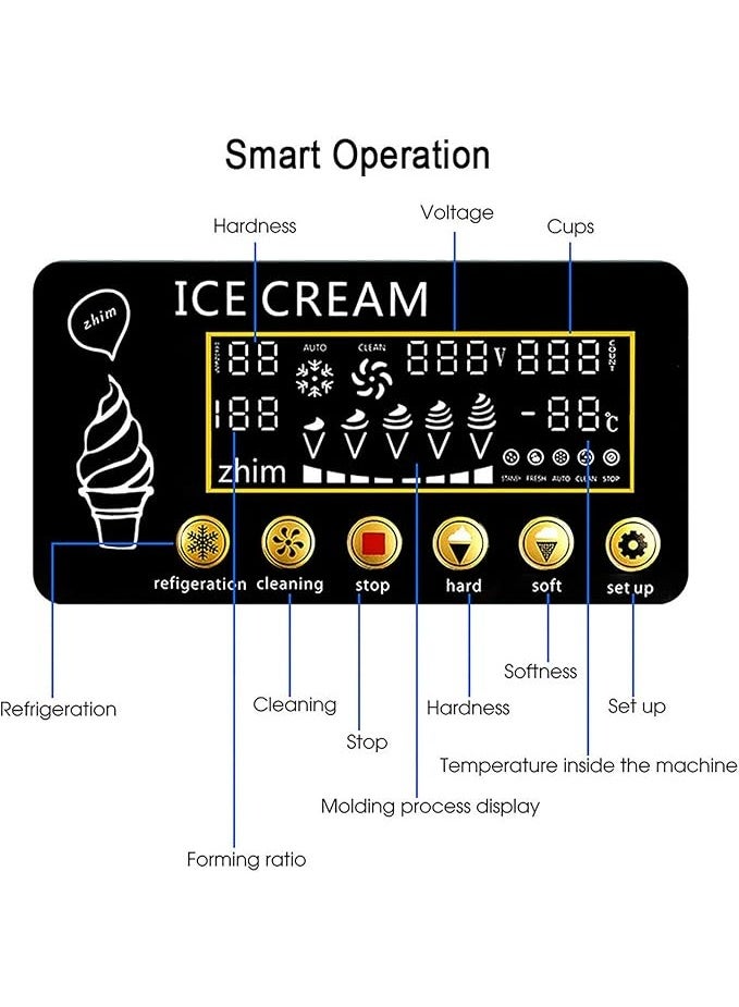 UPink آلة صنع الآيس كريم التجارية 1200 واط، حجم الإنتاج: 16 لتر-18/ساعة، شاشة LCD رقمية لصنع الآيس كريم، تنبيه نقص، آلة صنع الآيس كريم الناعمة على الطاولة للمطاعم وحفلات العائلة - Image 4