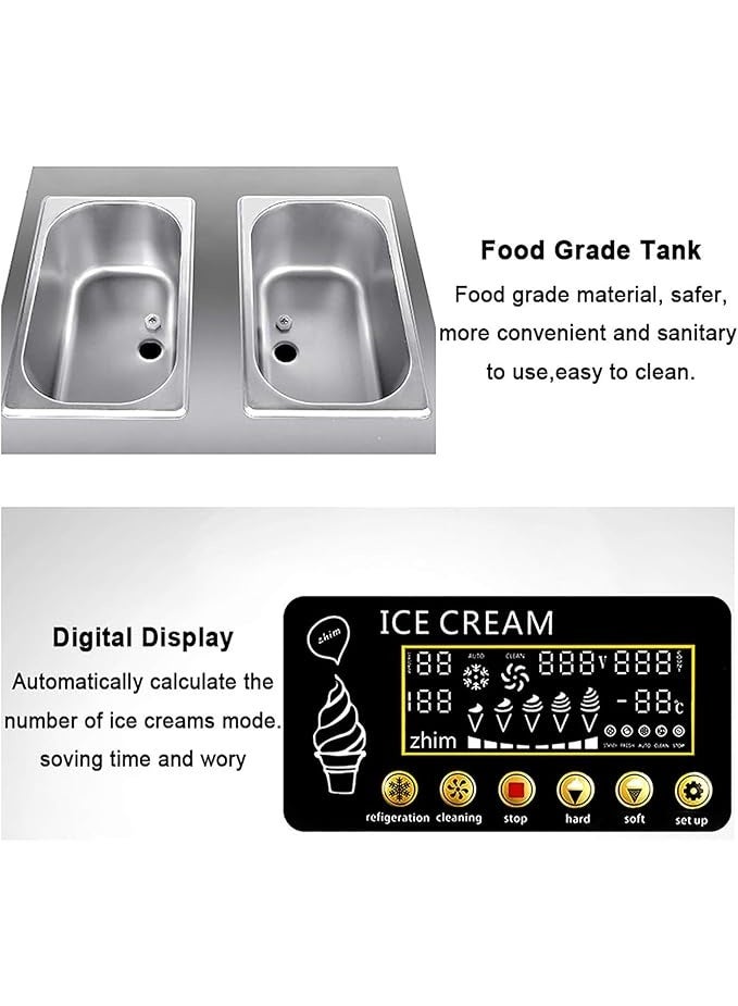 UPink آلة صنع الآيس كريم التجارية 1200 واط، حجم الإنتاج: 16 لتر-18/ساعة، شاشة LCD رقمية لصنع الآيس كريم، تنبيه نقص، آلة صنع الآيس كريم الناعمة على الطاولة للمطاعم وحفلات العائلة - Image 5