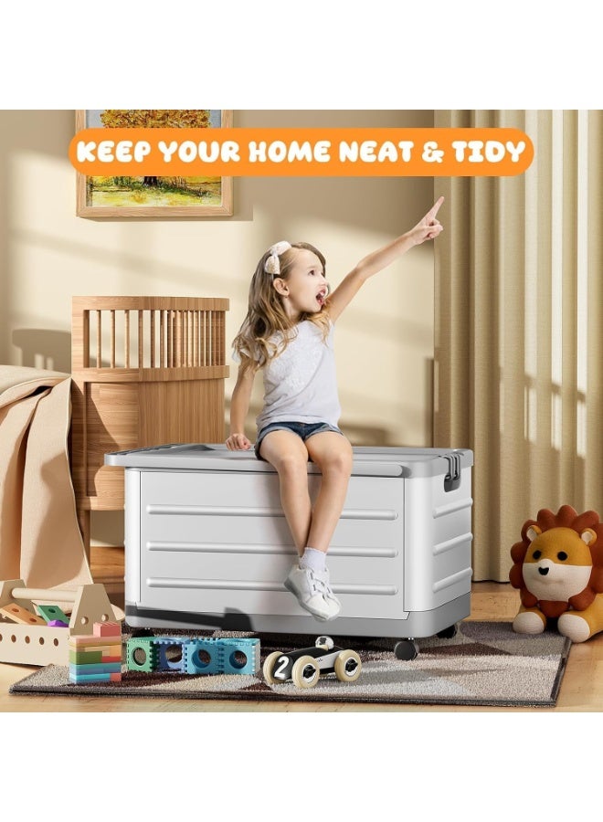 Kids Toy Storage Organizer Box, Collapsible, Extra Large, with Wheels & Handle, Grey - Image 4