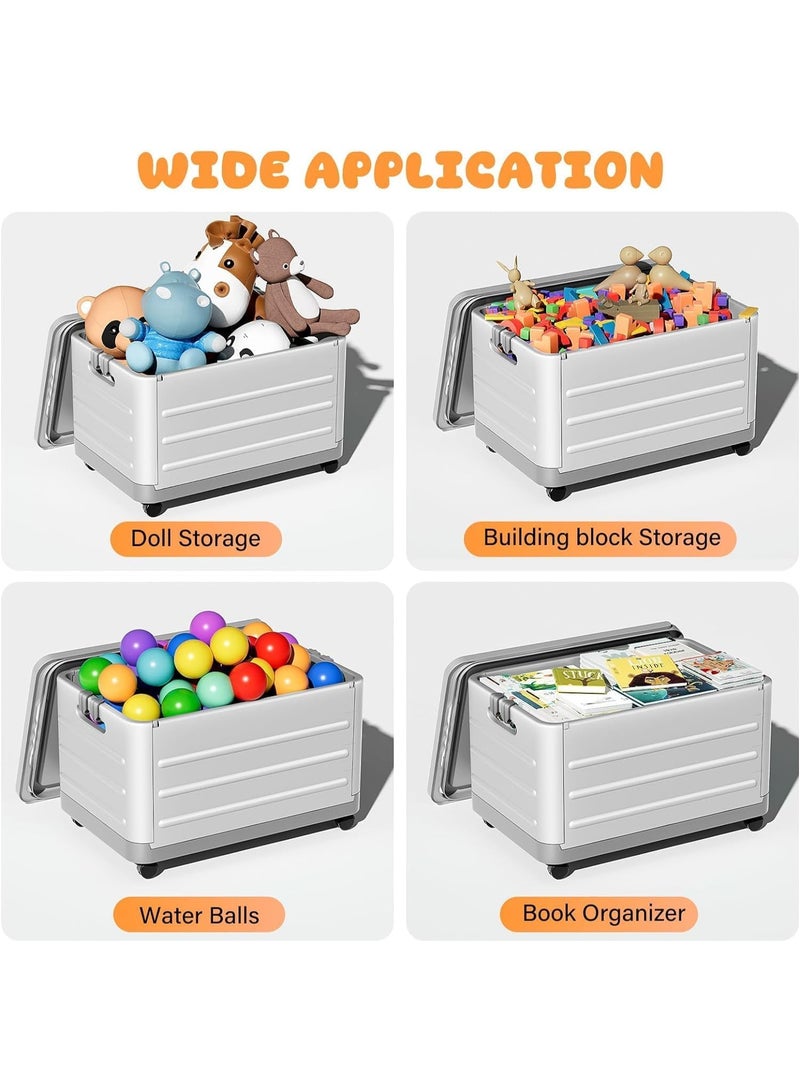Kids Toy Storage Organizer Box, Collapsible, Extra Large, with Wheels & Handle, Grey - Image 5