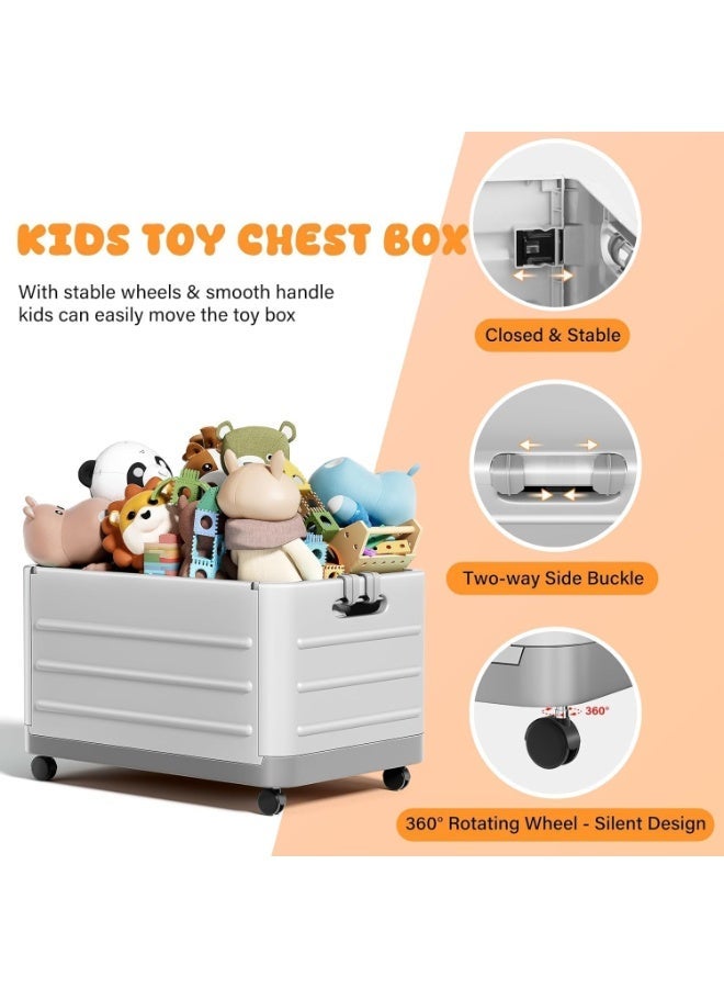 Kids Toy Storage Organizer Box, Collapsible, Extra Large, with Wheels & Handle, Grey - Image 2