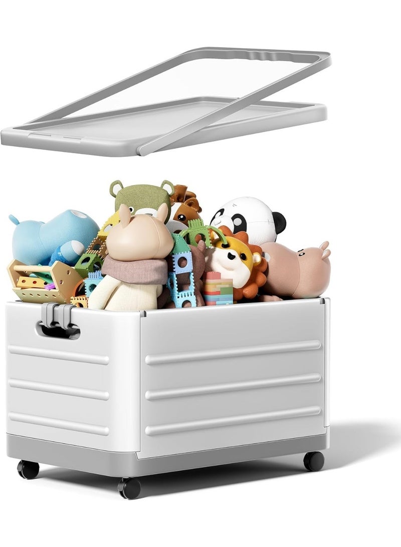 Kids Toy Storage Organizer Box, Collapsible, Extra Large, with Wheels & Handle, Grey - Image 1