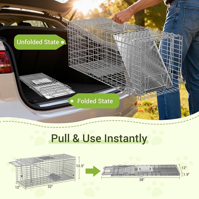 ZENY Live Animal Cage Trap 32 X 12.5 X 12 w/Iron Door Steel Cage Catch Release Humane Rodent Cage for Rabbits, Stray Cat, Squirrel, Rac, Mole, Gopher, Chicken, Opossum, Skunk & Chipmunks - Image 3