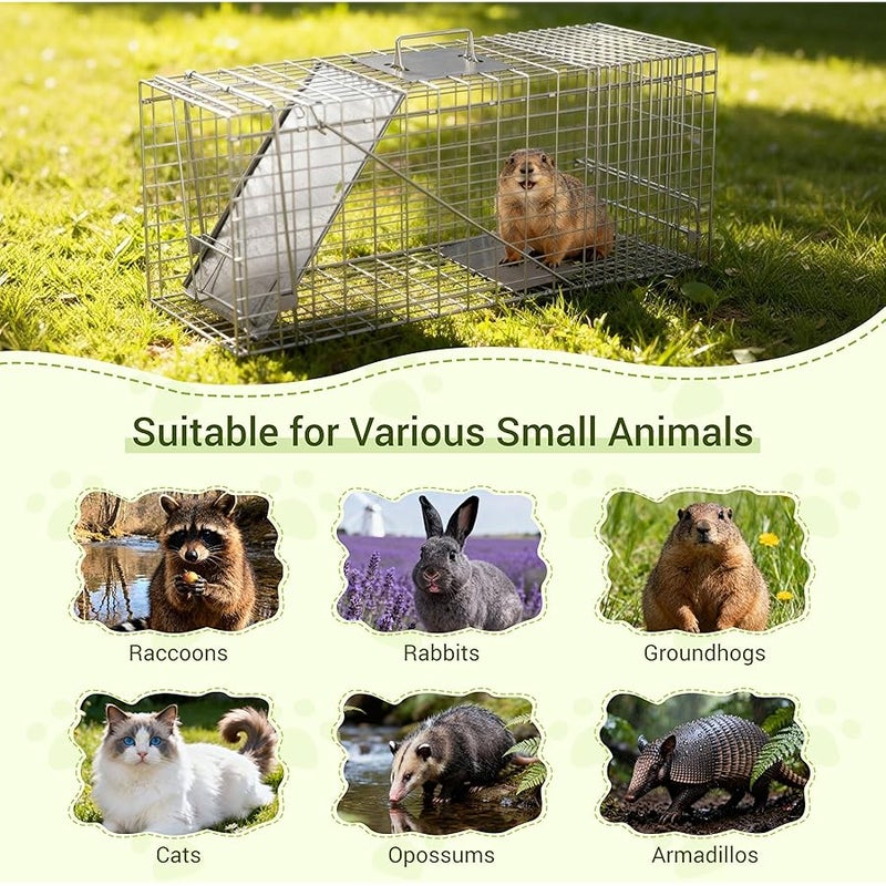 ZENY Live Animal Cage Trap 32 X 12.5 X 12 w/Iron Door Steel Cage Catch Release Humane Rodent Cage for Rabbits, Stray Cat, Squirrel, Rac, Mole, Gopher, Chicken, Opossum, Skunk & Chipmunks - Image 4