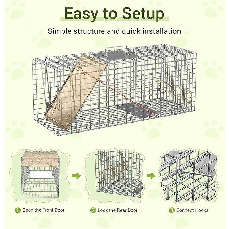 ZENY Live Animal Cage Trap 32 X 12.5 X 12 w/Iron Door Steel Cage Catch Release Humane Rodent Cage for Rabbits, Stray Cat, Squirrel, Rac, Mole, Gopher, Chicken, Opossum, Skunk & Chipmunks - Image 2