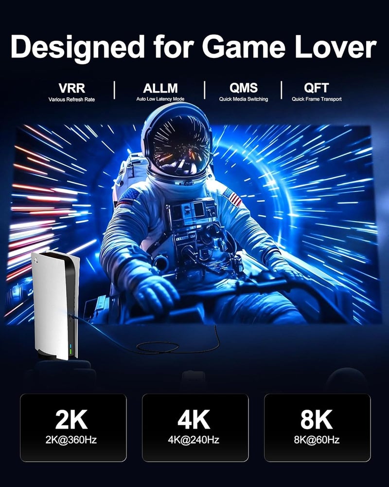 كابل HDMI ألياف بصرية بطول 50 قدم، سلك HDMI 2.1 طويل بدقة 8K وسرعة فائقة 48 جيجابت في الثانية، يدعم 8K@60Hz و4K@240Hz وHDR الديناميكي/eARC/HDCP 2.2 و2.3/3D، متوافق مع PS5 وPS4 وXbox وأجهزة التلفاز عالية الدقة والشاشات وأجهزة العرض. - Image 4