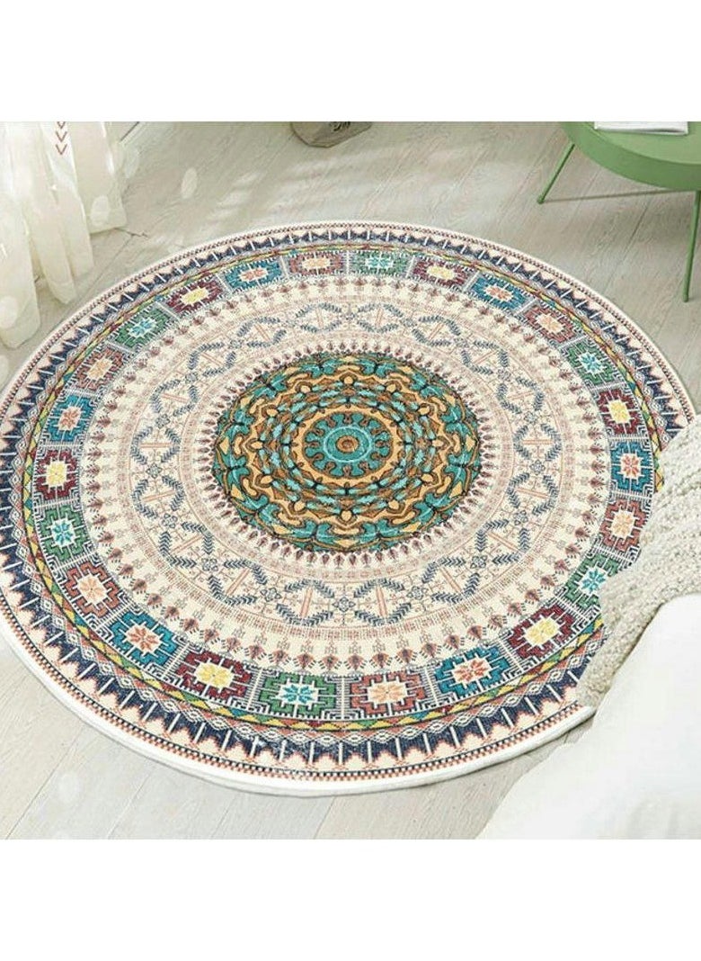 Loquat Polyester Fiber Machine Washable Bohemian Style Circular Carpet  - Image 1