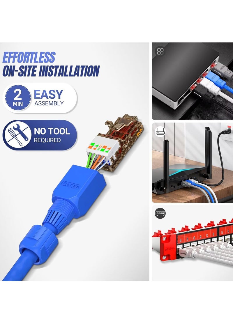Excefore - RJ45 Connector, 12-Pack Tool-Free CAT6A Field Termination Modular Plug for Cat6A UTP Ethernet Cable for 23 to 26 AWG Network Cable - Image 1