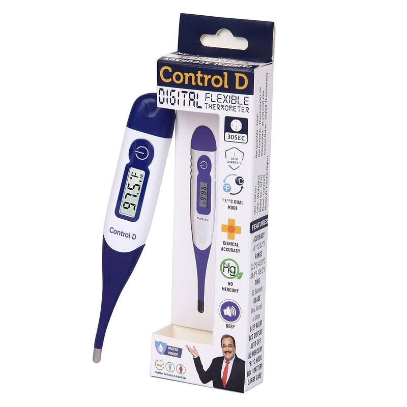 Control D Plastic Waterproof Flexible Tip Digital Thermometer For Adult And Kids (White, Blue) - Image 1