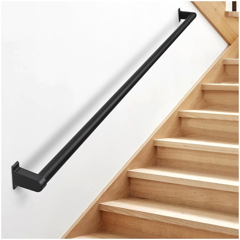 Industrial Stair Railing Metal Hand Rails for Indoor Stairs Wall Mount Staircase Handrails 15 Pipe Stair Handrail for Steps Black Aluminum Stairway Railing for Outdoor Indoor Stairs 5ft