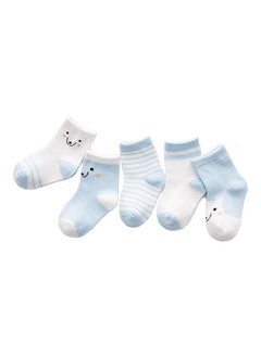 NIBEMINENT Pack Of 5 Print Striped Socks Blue/White  - Image 1