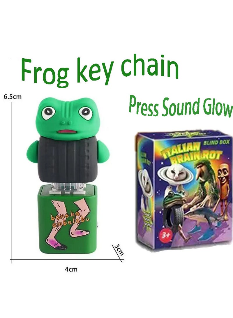 Boneka Ambalabu – The Crazy Frog Keychain - Press it… it makes a funny sound and lights up in colorful colors for a touch of whimsy! A quirky and funny frog design with human feet – combining randomness and madness! 7.5 x 3.5 cm – the perfect size for everyday carrying. Lightweight (43g) – comes with a surprise random card inside the box! Perfect as a unique gift for lovers of strange and amusing things. - Image 1