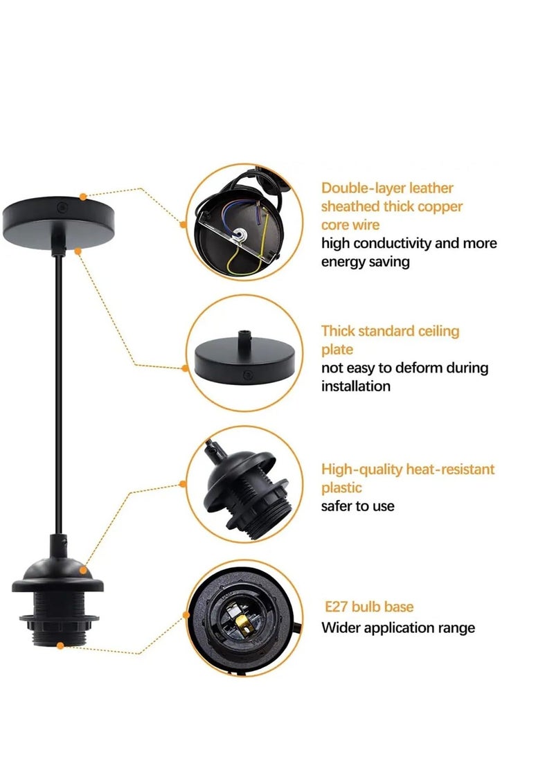 Generic Ceiling Pendant & Lamp Holder, Metal Pendant Light Fitting, E27 Lamp Holder, Fitting Set with Braided Fabric Cable (Black 2pcs)  - Image 3