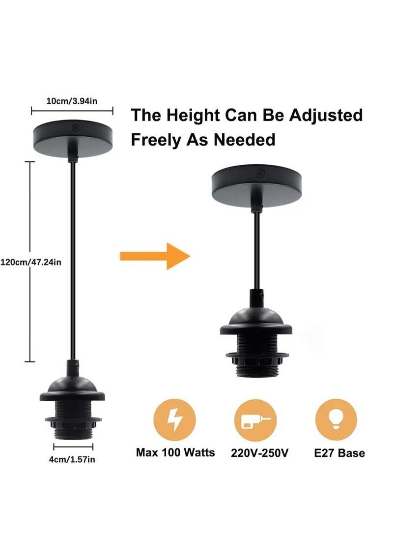 Generic Ceiling Pendant & Lamp Holder, Metal Pendant Light Fitting, E27 Lamp Holder, Fitting Set with Braided Fabric Cable (Black 2pcs)  - Image 2