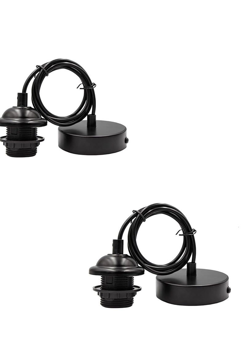 Generic Ceiling Pendant & Lamp Holder, Metal Pendant Light Fitting, E27 Lamp Holder, Fitting Set with Braided Fabric Cable (Black 2pcs)  - Image 1