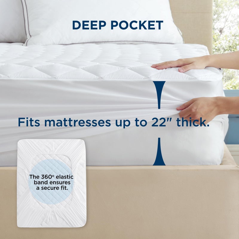 Bedsure King Mattress Protector, Quilted Waterproof Mattress Pad with Deep Pocket up to 22 Inches, Soft Breathable Noiseless Bed Cover, Topper Bed King White for Home, Bedroom, Hotel - White - Image 5