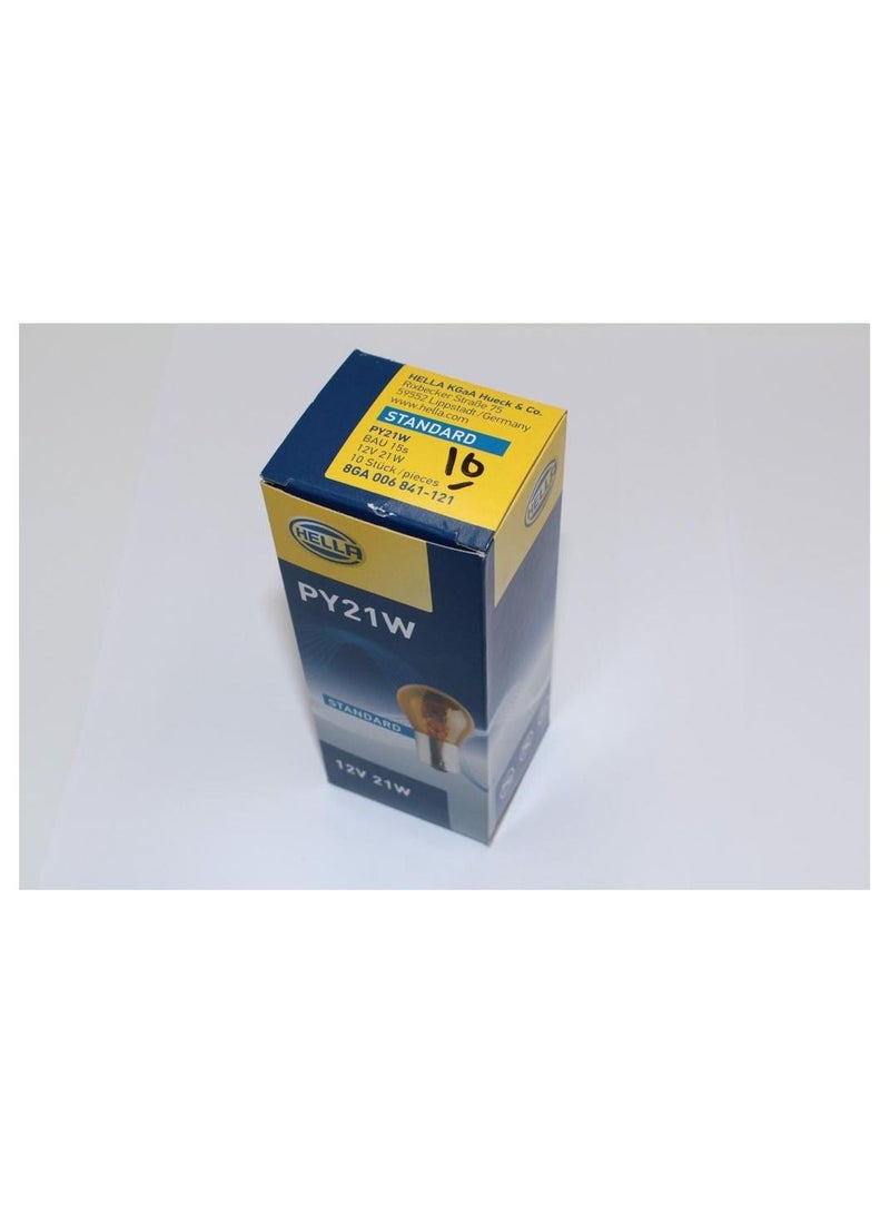 HELLA LIGHT BULB  PY21W 12V (YELLOW) Pack of 10 - Image 1