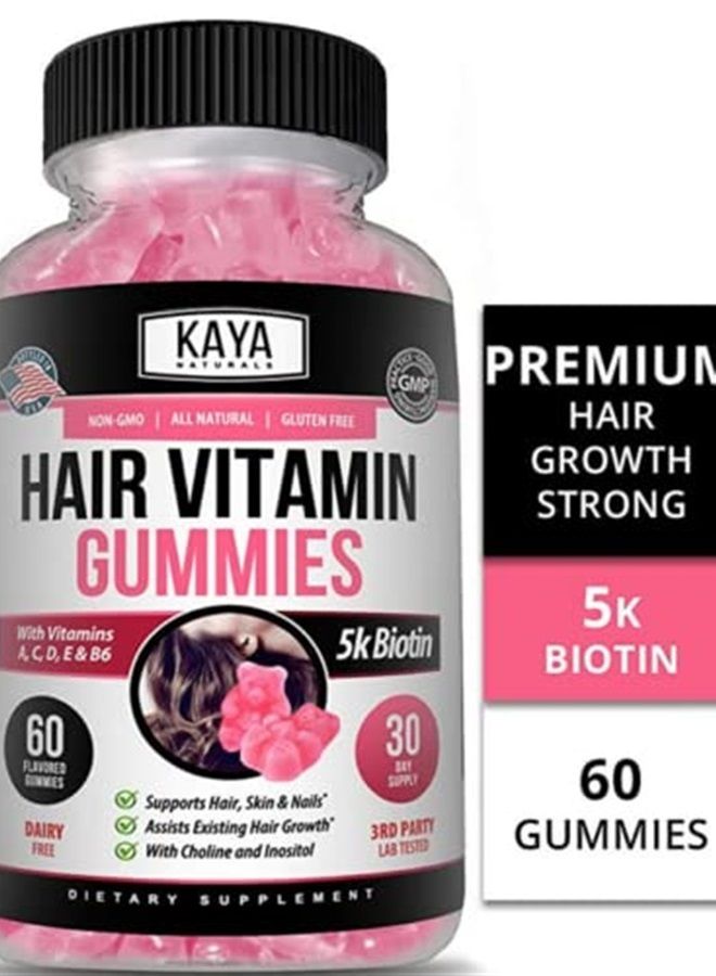 Kaya Naturals Hair Growth Vegetarian Vitamin Gummy Bears - Biotin Gummies | Hair Growth Vitamins with Biotin, Vitamin D, Vitamin B-12, Vitamin A, and Folic Acid - 60 Count Natural Blueberry Flavor  - Image 2